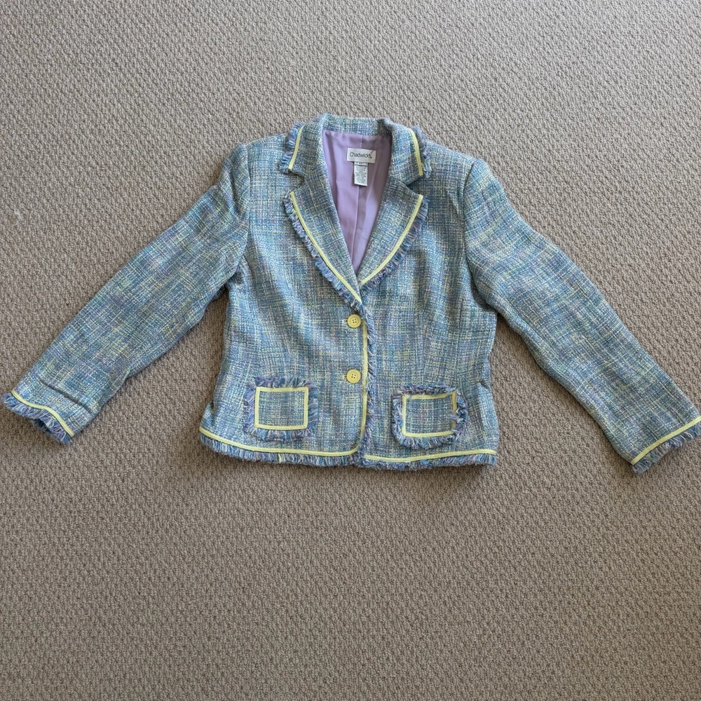 Chadwick's Women's Blue, Purple, Yellow Tweed Blazer Size 16 NWOT